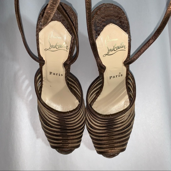 CHRISTIAN LOUBOUTIN size 37 python platform wedge heel SANDALS - Picture 2 of 7